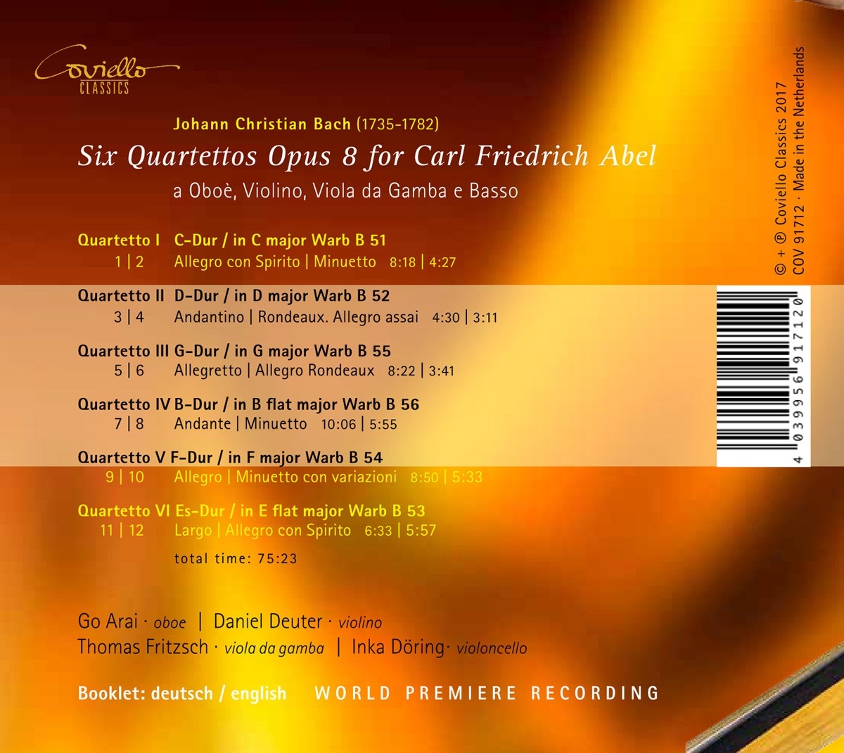 6 Quartette Op. 8 Für Carl Friedrich Abel